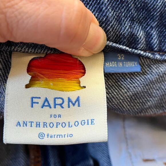 Farm Rio Granny Square Crochet Patch High Rise Denim Jean Shorts Boho Women's 32 - Picture 3 of 5